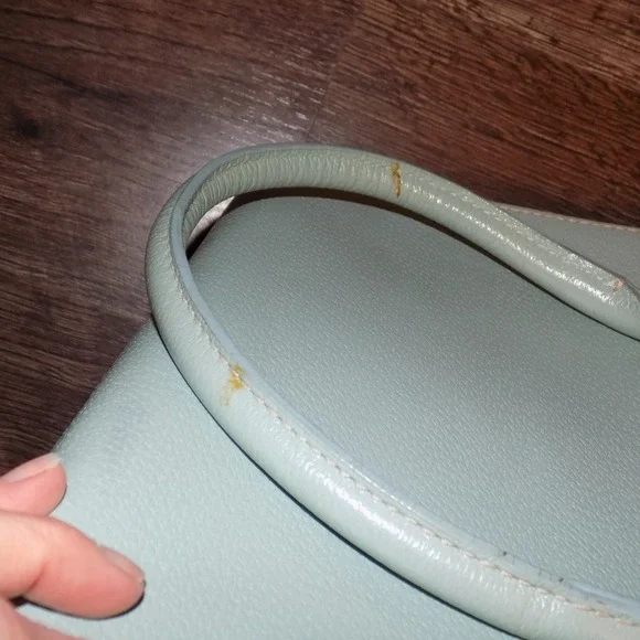 Kate Spade Pebbled Leather Satchel Women Medium Mint Green Good Triple Section - Picture 16 of 16